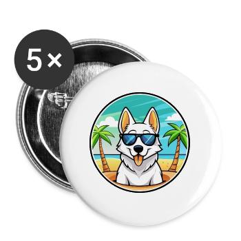 White Shepherd Dog Breed Cartoon Sunglasses Beach - Buttons large 2.2''/56 mm (5-pack) - white - Front