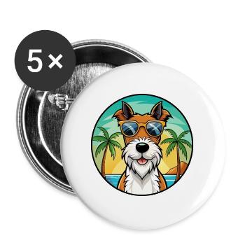 Draht Foxterrier Hunderasse Cartoon Sonnenbrille Strand - Buttons groß 56 mm (5er Pack) - Weiß - Vorne