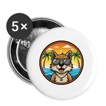 Volpino Italiano Hunderasse Cartoon Sonnenbrille Strand - Buttons groß 56 mm (5er Pack) - Weiß - Vorne