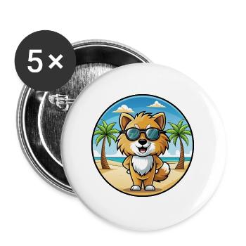 Spielzeug Deutscher Spitz Hund Rasse Cartoon Sonnenbrille Strand - Buttons groß 56 mm (5er Pack) - Weiß - Vorne