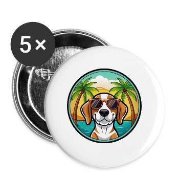 Treeing Walker Coonhound Dog Breed Cartoon Beach - Buttons large 2.2''/56 mm (5-pack) - white - Front