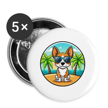Spielzeug Foxterrier Hund Rasse Cartoon Sonnenbrille Strand - Buttons groß 56 mm (5er Pack) - Weiß - Vorne