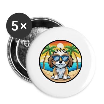 Tibetische Kyi Apso Hunderasse Cartoon Sonnenbrille Strand - Buttons groß 56 mm (5er Pack) - Weiß - Vorne