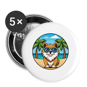 Tibetischer Spaniel Hund Rasse Cartoon Sonnenbrille Strand - Buttons groß 56 mm (5er Pack) - Weiß - Vorne