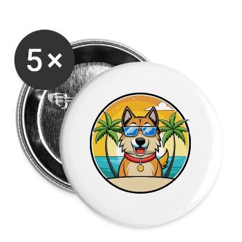 Schäferhund Rasse Cartoon Sonnenbrille Strand - Buttons groß 56 mm (5er Pack) - Weiß - Vorne