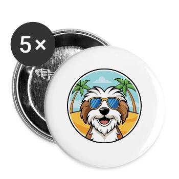 Tibetan Terrier Dog Breed Cartoon Sunglasses Beach - Buttons large 2.2''/56 mm (5-pack) - white - Front