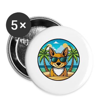 St Miguel Cattle Dog Rasse Cartoon Sonnenbrille Strand - Buttons groß 56 mm (5er Pack) - Weiß - Vorne