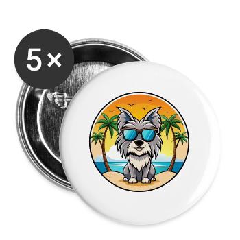 Skye Terrier Hunderasse Cartoon Sonnenbrille Strand - Buttons groß 56 mm (5er Pack) - Weiß - Vorne