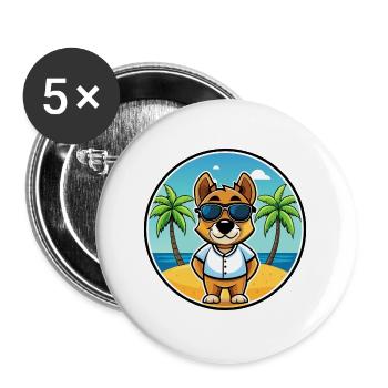 Sporting Lucas Terrier Hunderasse Cartoon Beach - Buttons groß 56 mm (5er Pack) - Weiß - Vorne