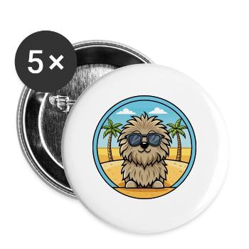 Puli Chien Race Dessin Animé Lunettes De Soleil Plage - Lot de 5 grands badges (56 mm) - blanc - Devant