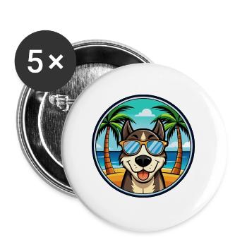 Sibirische Trikolore Hunderasse Cartoon Beach - Buttons groß 56 mm (5er Pack) - Weiß - Vorne