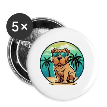 Shar Pei Hunderasse Cartoon Sonnenbrille Strand - Buttons groß 56 mm (5er Pack) - Weiß - Vorne