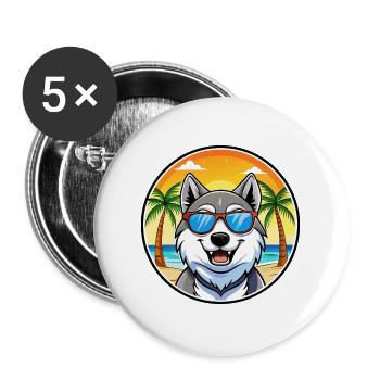Seppala Sibirische Schlittenhunderasse Cartoon Sonnenbrille - Buttons groß 56 mm (5er Pack) - Weiß - Vorne
