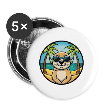 Seskar phoque chien race dessin animé lunettes de soleil plage - Lot de 5 grands badges (56 mm) - blanc - Devant