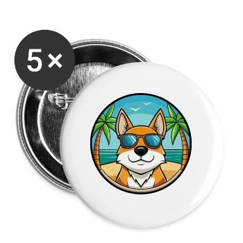 Skandinavische Hunderasse Cartoon Sonnenbrille Strand - Buttons groß 56 mm (5er Pack) - Weiß - Vorne