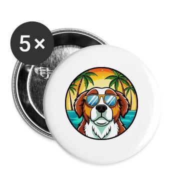 Bernhardiner Hunderasse Cartoon Sonnenbrille Strand - Buttons groß 56 mm (5er Pack) - Weiß - Vorne