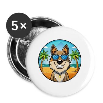 Rumänische Schäferhund Rasse Cartoon Sonnenbrille Strand - Buttons groß 56 mm (5er Pack) - Weiß - Vorne