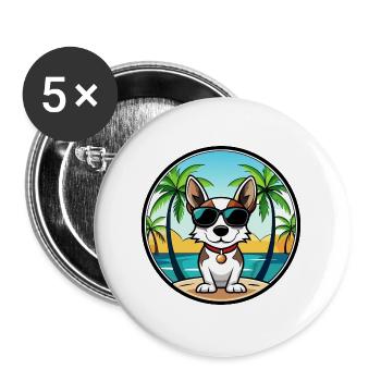 Rat Terrier Hund Rasse Cartoon Sonnenbrille Strand - Buttons groß 56 mm (5er Pack) - Weiß - Vorne