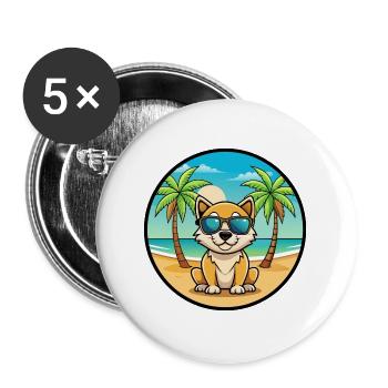 Porcelaine Hunderasse Cartoon Sonnenbrille Strand - Buttons groß 56 mm (5er Pack) - Weiß - Vorne