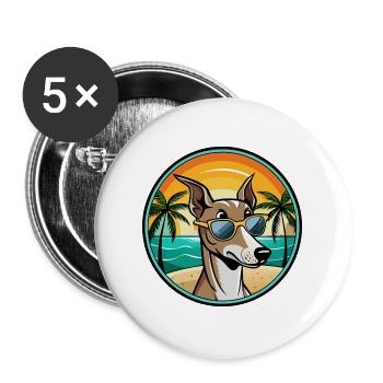 Polnischer Windhund Hund Rasse Cartoon Sonnenbrille Strand - Buttons groß 56 mm (5er Pack) - Weiß - Vorne
