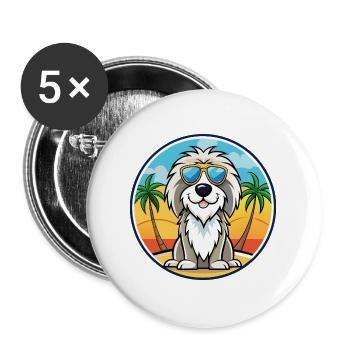 Picardie Schäferhund Rasse Cartoon Sonnenbrille Strand - Buttons groß 56 mm (5er Pack) - Weiß - Vorne