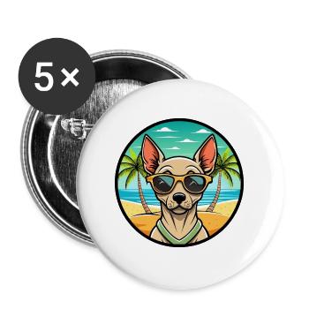 Peruanische haarlose Hunderasse Cartoon Sonnenbrille Strand - Buttons groß 56 mm (5er Pack) - Weiß - Vorne