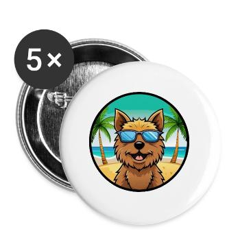 Norwich Terrier Hunderasse Cartoon Sonnenbrille Strand - Buttons groß 56 mm (5er Pack) - Weiß - Vorne