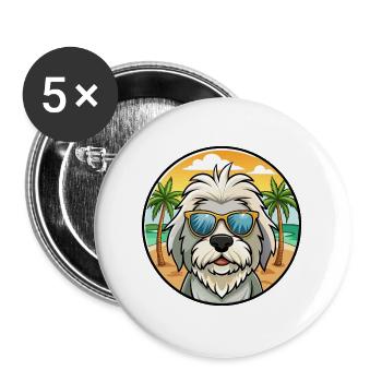 Vieux chien de berger anglais race dessin animé lunettes de soleil plage - Lot de 5 grands badges (56 mm) - blanc - Devant