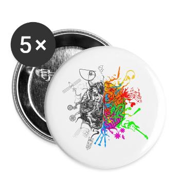 Gehirn Logik und Kreativität - Weiße Linien - Buttons groß 56 mm (5er Pack) - Weiß - Vorne