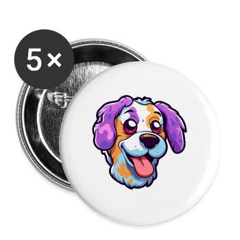 Billy Hunderasse Cartoon Kawaii Illustration - Buttons groß 56 mm (5er Pack) - Weiß - Vorne