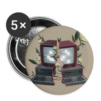 Ordinateur avec des fleurs - technique de nature dépassée - Lot de 5 grands badges (56 mm) - blanc - Devant