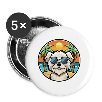 Malteser Hund Rasse Cartoon Sonnenbrille Strand - Buttons groß 56 mm (5er Pack) - Weiß - Vorne