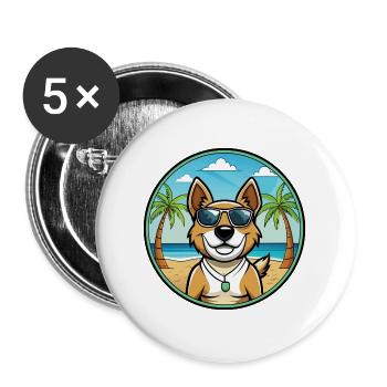 Teddy Roosevelt Terrier Hunderasse Cartoon Strand - Buttons groß 56 mm (5er Pack) - Weiß - Vorne