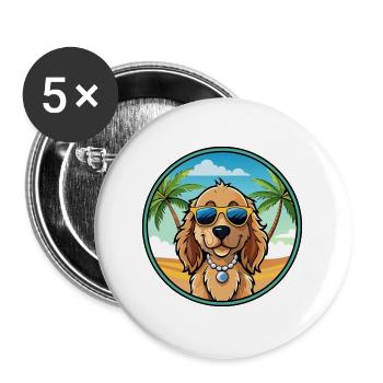 Norfolk Spaniel Hunderasse Cartoon Sonnenbrille Strand - Buttons groß 56 mm (5er Pack) - Weiß - Vorne