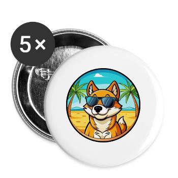 Lunettes de soleil de dessin animé de race de chien chantant de Nouvelle-Guinée - Lot de 5 grands badges (56 mm) - blanc - Devant