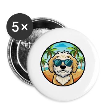 Maltipoo Hunderasse Cartoon Sonnenbrille Strand - Buttons groß 56 mm (5er Pack) - Weiß - Vorne