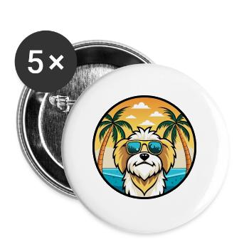 Lhassa Apso Chien Race Dessin Animé Lunettes De Soleil Plage - Lot de 5 grands badges (56 mm) - blanc - Devant