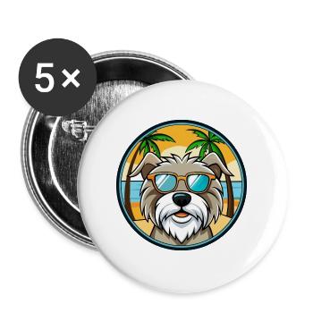 Lowchen Hunderasse Cartoon Sonnenbrille Strand - Buttons groß 56 mm (5er Pack) - Weiß - Vorne