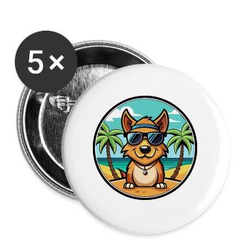 Kromfohrlander Hunderasse Cartoon Sonnenbrille Strand - Buttons groß 56 mm (5er Pack) - Weiß - Vorne