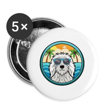 Komondor Hunderasse Cartoon Sonnenbrille Strand - Buttons groß 56 mm (5er Pack) - Weiß - Vorne