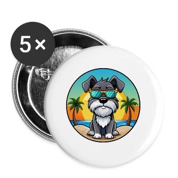Mittelschnauzer Hunderasse Cartoon Sonnenbrille Strand - Buttons groß 56 mm (5er Pack) - Weiß - Vorne