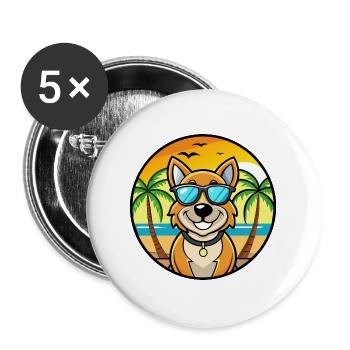 Laufhund Hunderasse Cartoon Sonnenbrille Strand - Buttons groß 56 mm (5er Pack) - Weiß - Vorne