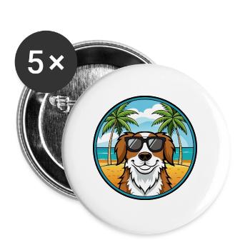 Landseer Hunderasse Cartoon Sonnenbrille Strand - Buttons groß 56 mm (5er Pack) - Weiß - Vorne