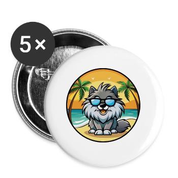 Keeshond Hunderasse Cartoon Sonnenbrille Strand - Buttons groß 56 mm (5er Pack) - Weiß - Vorne