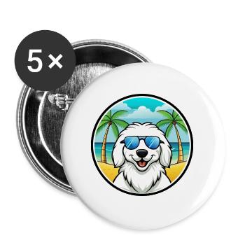 Große Pyrenäen Hunderasse Cartoon Sonnenbrille Strand - Buttons groß 56 mm (5er Pack) - Weiß - Vorne