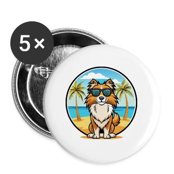 Berger anglais Chien Race Dessin Animé Lunettes De Soleil Plage - Lot de 5 grands badges (56 mm) - blanc - Devant