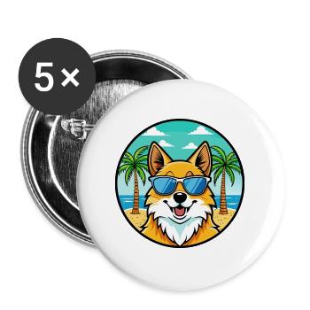 German Spitz Dog Breed Cartoon Sunglasses Beach - Buttons large 2.2''/56 mm (5-pack) - white - Front
