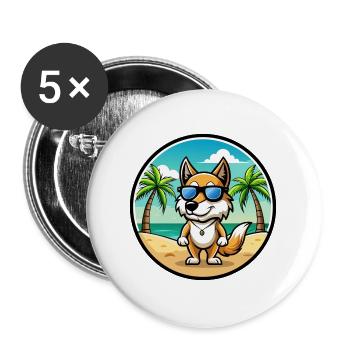 Italienisch Volpino Hund Rasse Cartoon Sonnenbrille Strand - Buttons groß 56 mm (5er Pack) - Weiß - Vorne