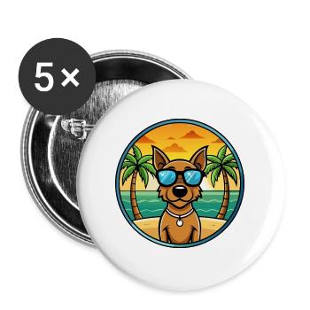 Jagdterrier Hunderasse Cartoon Sonnenbrille Strand - Buttons groß 56 mm (5er Pack) - Weiß - Vorne