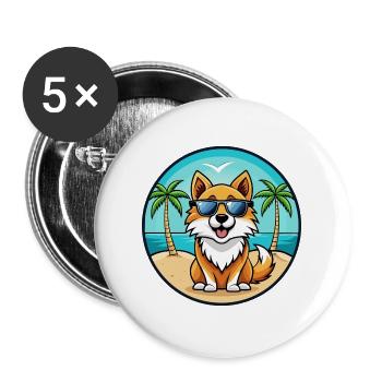 Icelandic Sheepdog Breed Cartoon Sunglasses Beach - Buttons large 2.2''/56 mm (5-pack) - white - Front